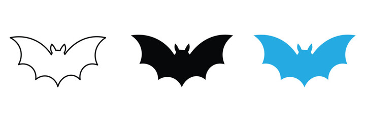 Bat icon set vector on white background. animal, mammal, flying, night, halloween, vampire, creature, wildlife, nature, dark, symbol.