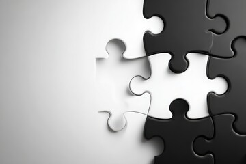 Black and white puzzle pieces fitting together, symbolizing unity and diversity in design