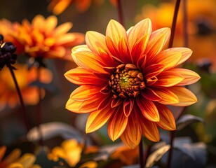 Close-up of a vibrant orange-red dahlia