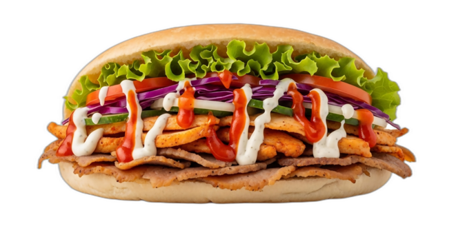 Delicious kebab sandwich with fresh ingredients