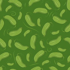 Creative pattern of fresh cucumbers on green background. Top view. Vector