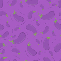 Colorful pattern of fresh eggplant on a purple background. Top view