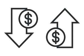 Dollar Symbol with Arrows Representing Financial Increase and Decrease on Transparent Background