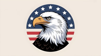 American Bald Eagle Profile Against USA Flag Design