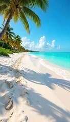 Fine white sand of Miami Beach, glistening under the bright Florida sun Perfect for relaxing, sunbathing, or building sandcastles The quintessential Miami vacation scene , paradise, coastline