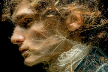 A person reaching out from a digital screen of binary code, a concept of being trapped by technology. This abstract image visualizes data addiction, a cry for help, or a breach of privacy.