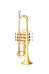 Fototapeta premium A gleaming brass trumpet against a clear background. Capturing the elegant form of the musical instrument with meticulous detail, from the bell to the valves.