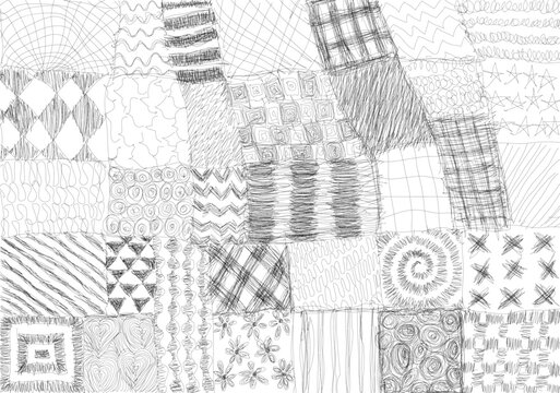 set hand drawn graphic patterns in black and white. 
Suitable for backgrounds, textile design, packaging, web design, scrapbooking paper