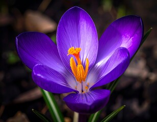 Close-up of a vibrant purple crocus