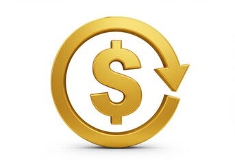 Golden dollar sign symbol within circular arrow representing financial cycle or refund