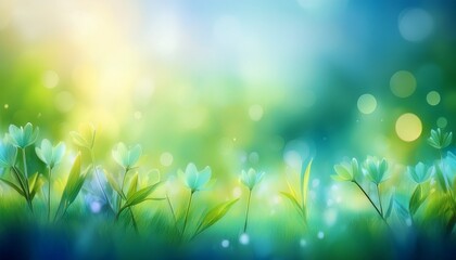 Obraz premium abstract blurred spring background with green and blue pastel colors bokeh effect