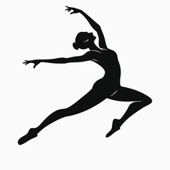 Dynamic black and white silhouette of a graceful dancer captured in a mid leap pose perfect for artistic projects