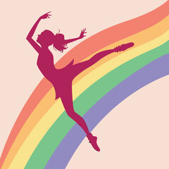 Dynamic rainbow colored silhouette of a graceful dancer in motion vibrant and energetic