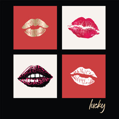 Pop art lips illustration with kiss print pattern and lipstick design for trendy fashion tshirt print modern artwork and stylish graphic poster