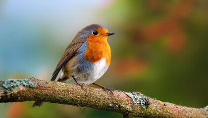 beautiful european robin perched gracefully on a branch with vibrant orange chest feathers