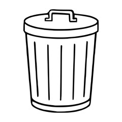 Simple vector illustration of a trash can with a lid and handle, featuring a minimalist line art style.