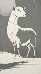 Monochromatic sheep against a night scene