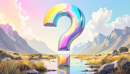 Colorful question mark in valley