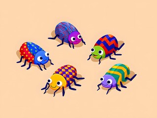 Colorful Watercolor Strange Bugs – Bright Hand-Painted Insects with Unique Patterns and Designs