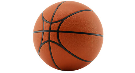 Obraz premium A single textured orange basketball with black lines isolated on a black background