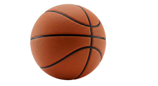 A miniature basketball with a textured surface and black lines isolated on a black background