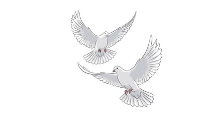 Obraz premium Two peaceful white doves soaring gracefully across a bright sky together