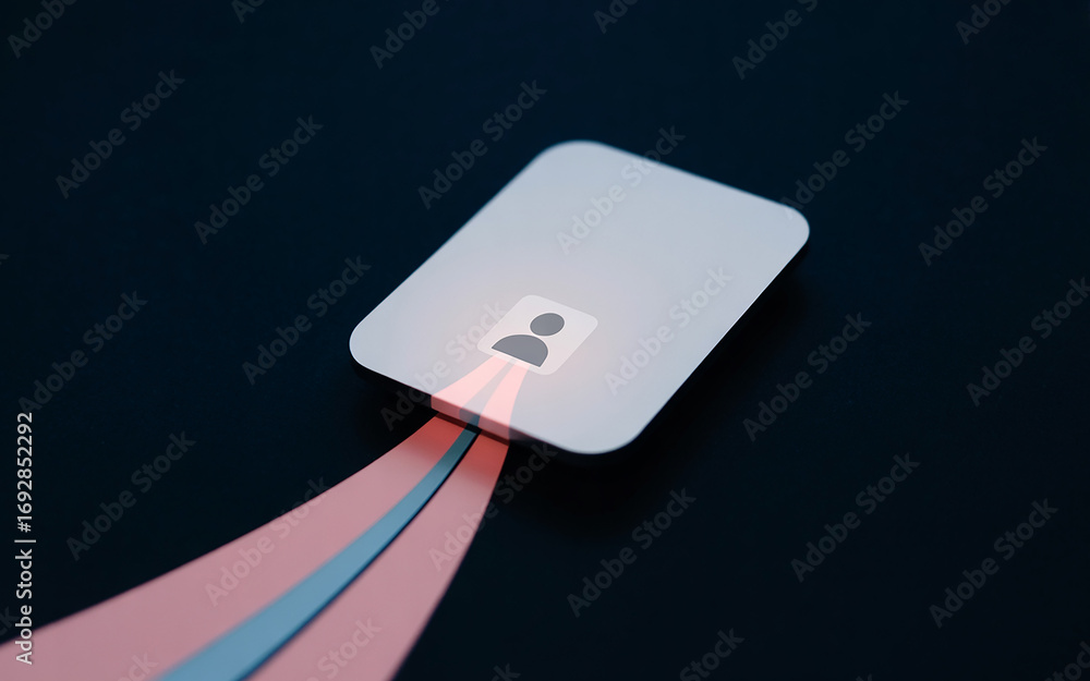 Fototapete abstract digital profile icon with streaming data lines on dark background