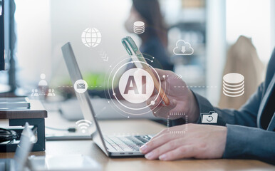 ビジネスシーン、生成AIを活用したデジタルワークフロー、クラウド、デジタルネットワークイメージ