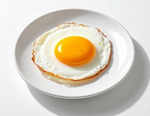 Sunny Side Up Delight: A perfectly cooked fried egg, with a vibrant golden yolk nestled within a delicate, white, slightly crispy egg white. Served simply on a plain plate.