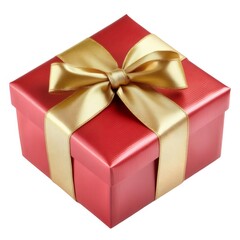 赤いギフトボックスと金色のリボンが白い背景に置かれている