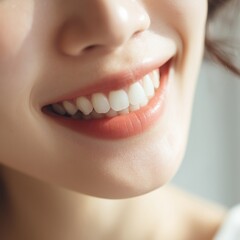 Obraz premium Close Up of Smiling Woman’s Mouth Showing White Teeth