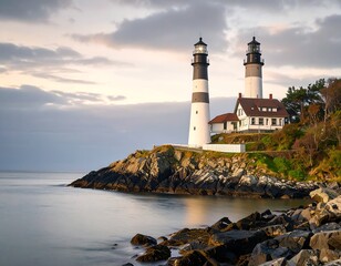 Two lighthouses at dawn