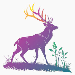 Vibrant rainbow colored deer silhouette with a magical glowing aura perfect for fantasy and nature designs