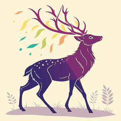Vibrant rainbow colored deer silhouette with a magical glowing aura perfect for fantasy and nature designs