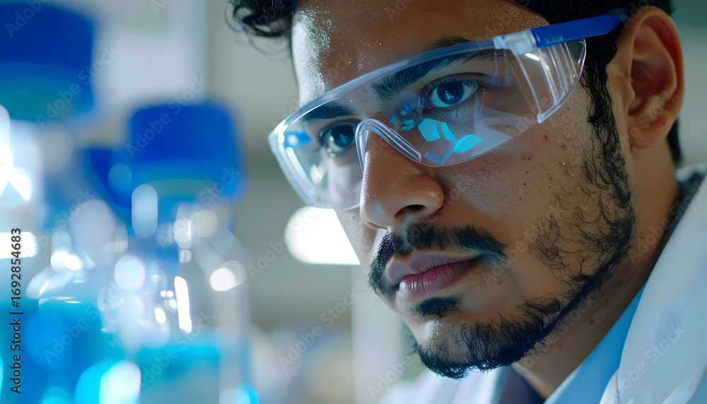 Poster focused scientist in lab realistic image