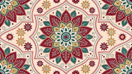 Rich Middle Eastern Mandala Pattern with Intricate Floral and Geometric Motifs

