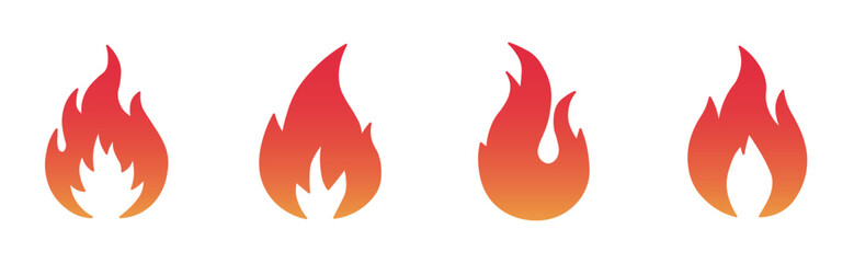 Fire icon set collection. Gradient color style and transparent background. Vector illustration.
