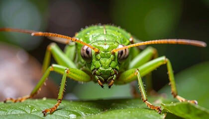 Fototapeta premium Green Insect Closeup on Leaf
