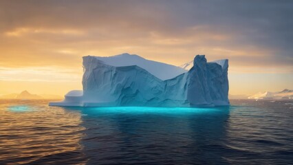 Luminous Giant: A Sculpted Iceberg Radiating Turquoise Light in the Arctic Sea