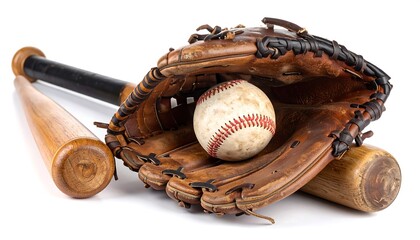 Baseball bat, glove, and ball