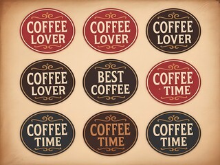 Fototapeta premium Vintage coffee lover and coffee time circular badges collection