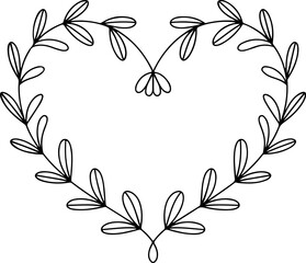 Heart-shaped floral design Continuous line art of leaves and vines, a minimalist illustration