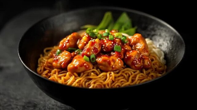 fried noodles with soup and egg