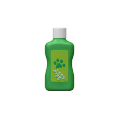 Green pet shampoo bottle with a white cap. Transparent background.