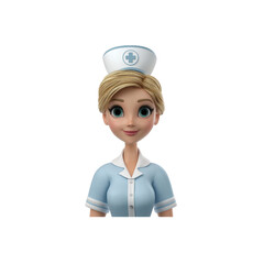 Nurse bust in light blue uniform with white trim and small buttons, transparent background