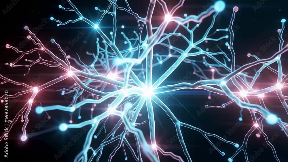 Poster neuron network animation: exploring brain cells, synapses, and neural connections illustrated 3d ren