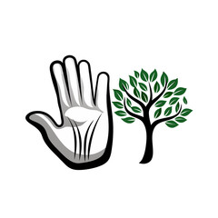realistic hand logo and tree icon logo design jpg