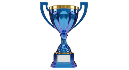 Brightly glowing blue crystal trophy award celebrating victory success achievement competition championship glory honor transparent background