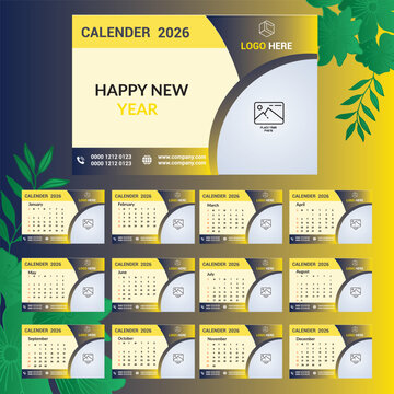 12 monthly tabel calander 2026 design  