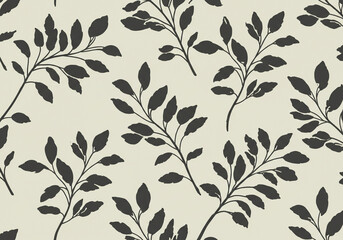 Elegant black leaves pattern offers seamless botanical design for textiles, wallpaper, and backgrounds